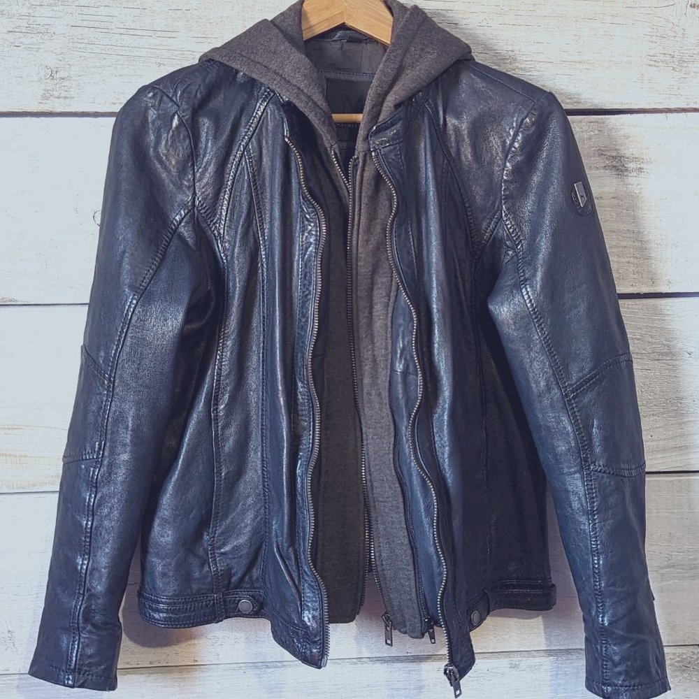 Mauritius "Yoa" Genuine leather moto jacket with removeable hood